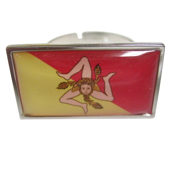 Thin Bordered Sicily Flag Adjustable Size Fashion Ring - Picture 1 of 2